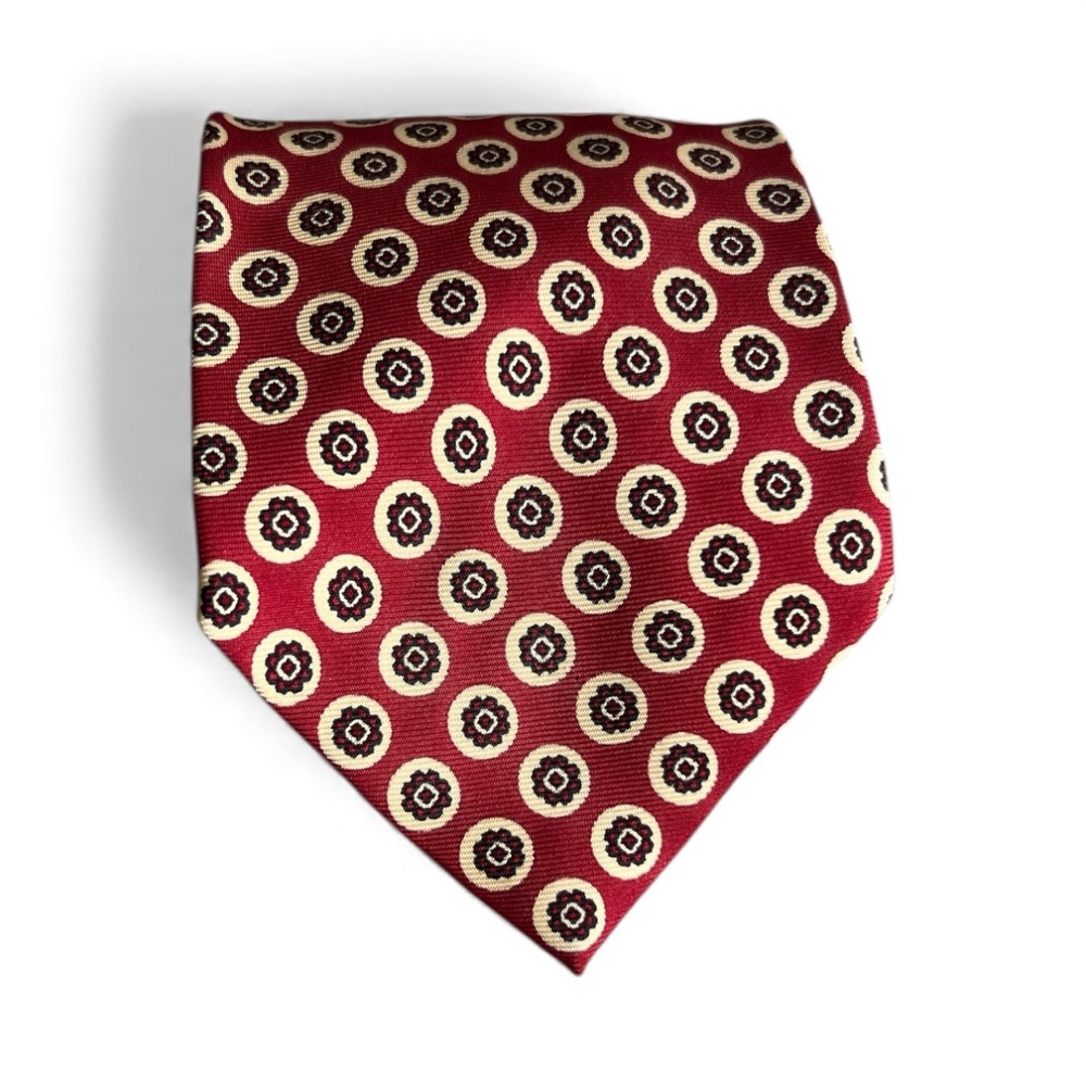Polo by Ralph Lauren Burgundy and Cream Patterned 100% silk handmade in USA Tie